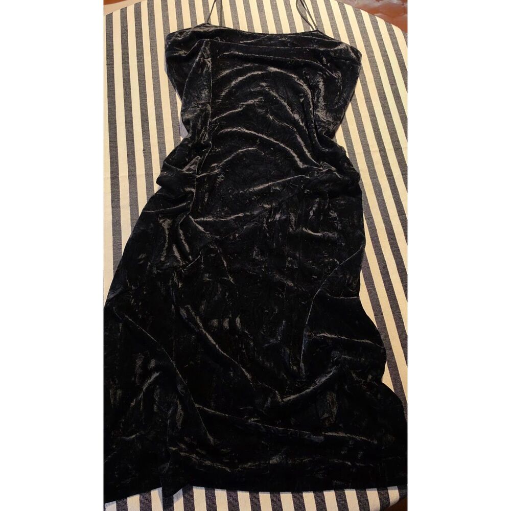 Kensie L black crushed velvet Maxi slip dress with delicate spaghetti straps